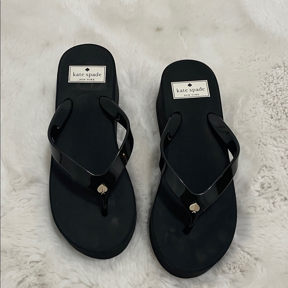 kate spade Black Glossy Jelly Flip Sandals
